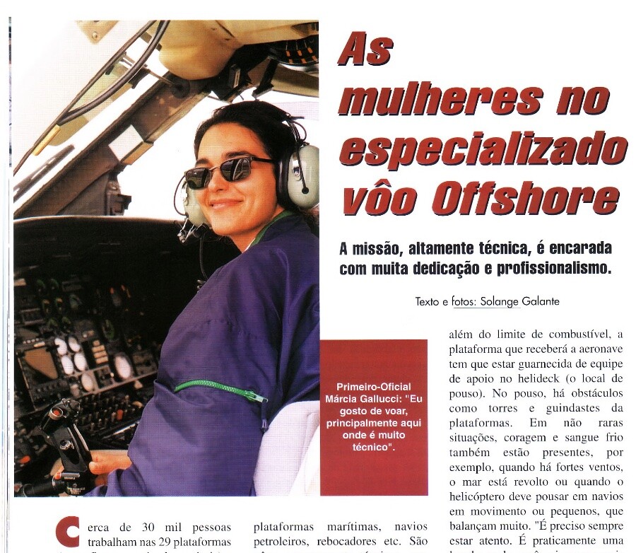 Foto de Marcia Gallucci, anos depois, já como primeior-oficial de voos para plataformas offshore