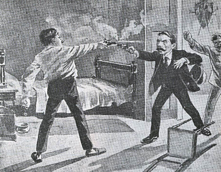 Arte da época ilustra o confronto fatal entre Euclides da Cunha e Dilermando