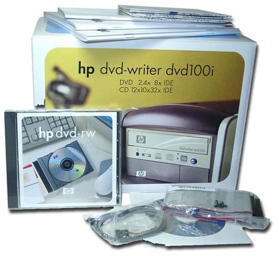 Caixa e conteúdo do dvd100i, da HP