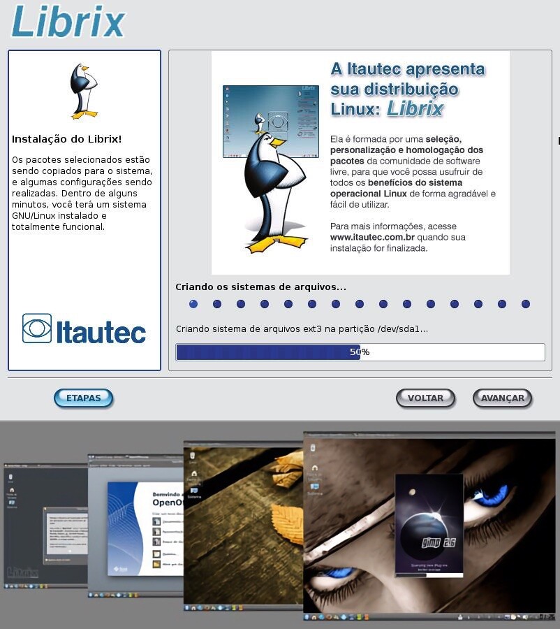 Instalador do Librix e 4 telas do Litrix