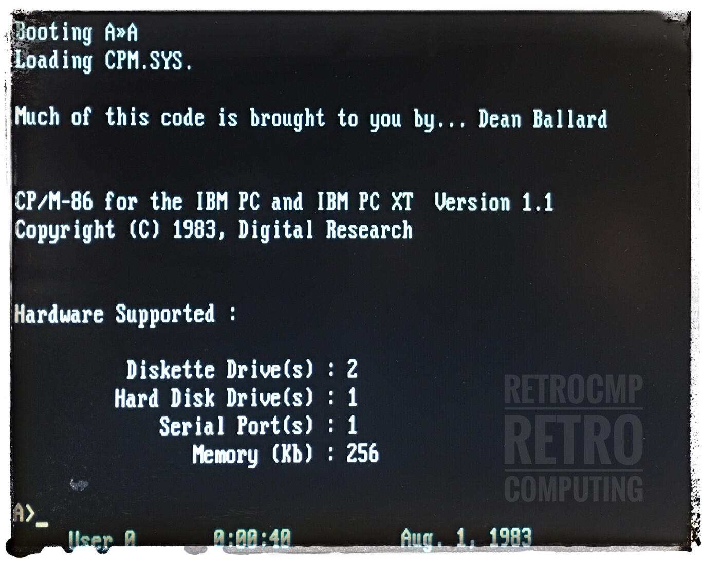 Tela do CP/M-86 rodando em um PC