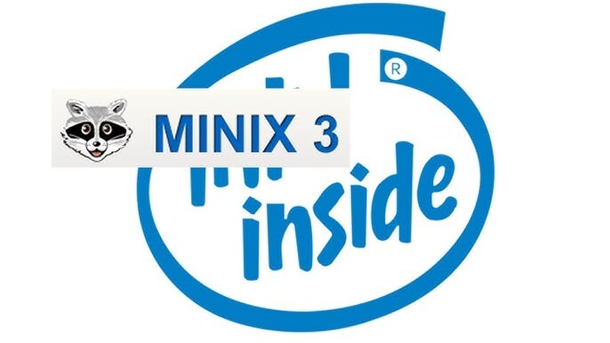 Logo do Minix 3 sobreposto à palavra “Intel“ no logo “Intel inside“