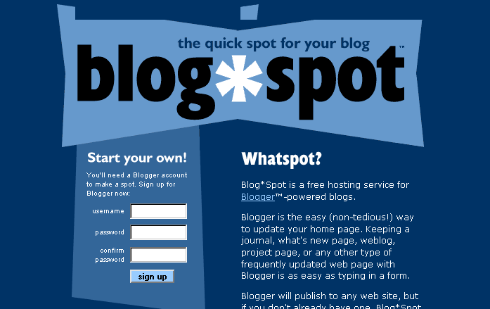 Print da tela do Blogspot em 2000