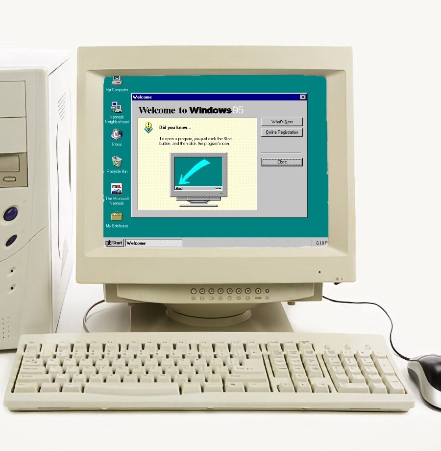 Tela do Windows 95 ensinando a usar o botão Iniciar