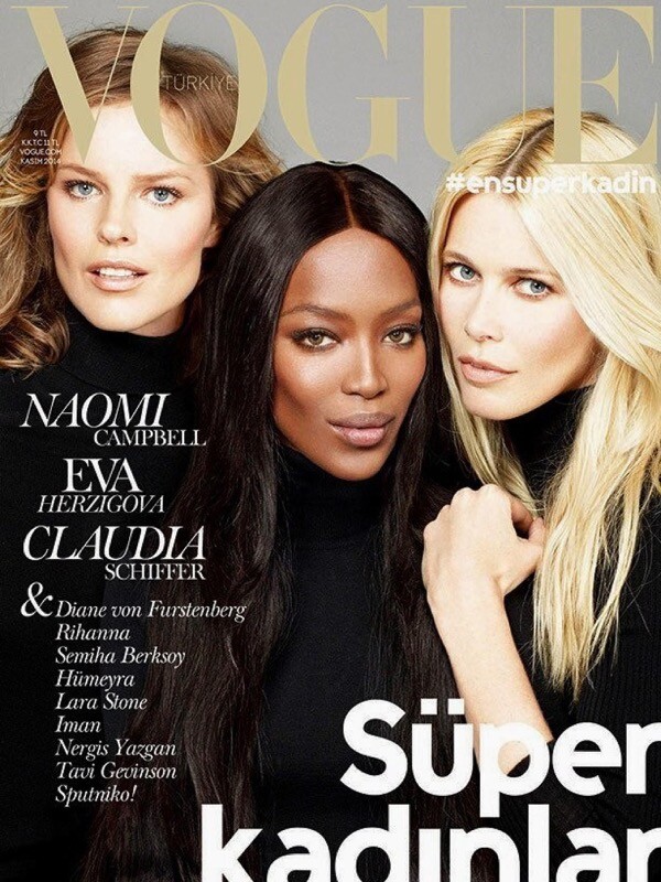 Eva Herzigova, Naomi Campbell e Claudia Schiffer em capa da edição da Vogue da Turquia em 2014
