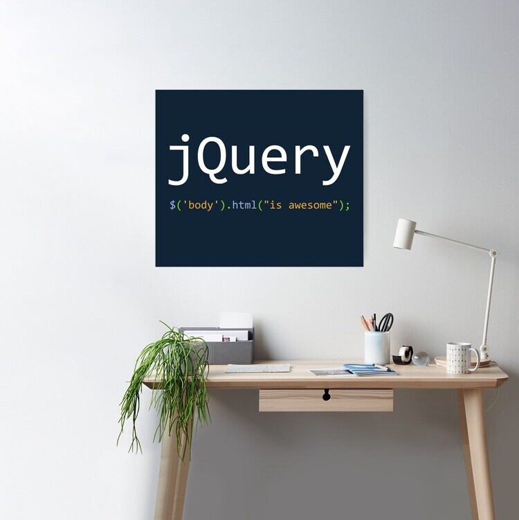 Poster com o nome da jQuery e um trecho de código:<br><br>$('body').html(“is awesome“);
