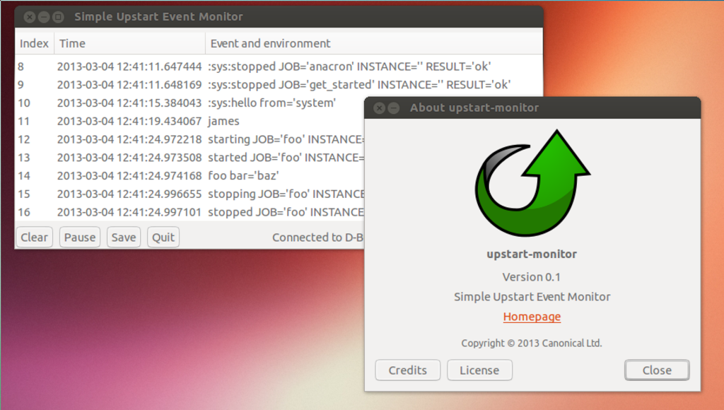 Tela do Upstart Monitor, um utilitário visualizador dos eventos do Upstart