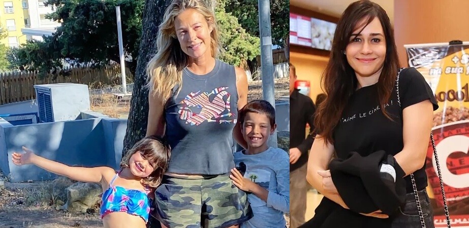 Luana Piovani com dois de seus filhos, e Alessandra Negrini indo ao cinema