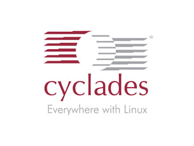Logo da Cyclades com o slogan: Everywhere with Linux
