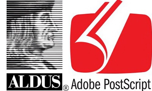 Logos da Aldus e do Adobe PostScript, lado a lado