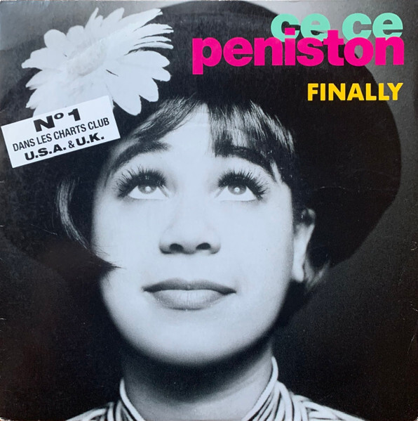 Capa do single 'Finally', em edição francesa, com CeCe, de chapéu com flor, olhando para cima