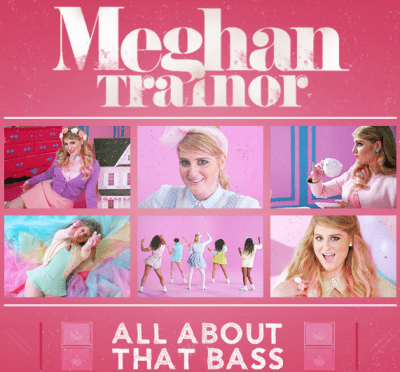 Banner do single de All About That Bass, com 6 cenas do clip da música