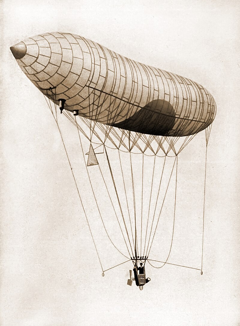Desenho mostra Santos DUmont no cesto do balão N. 1