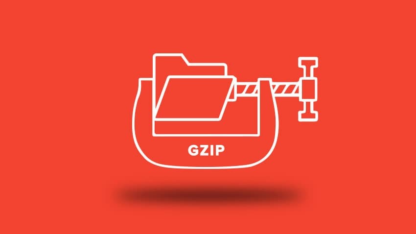 Um ícone do gzip com a alegoria de uma pasta de arquivo sendo comprimida por uma ferramenta manual