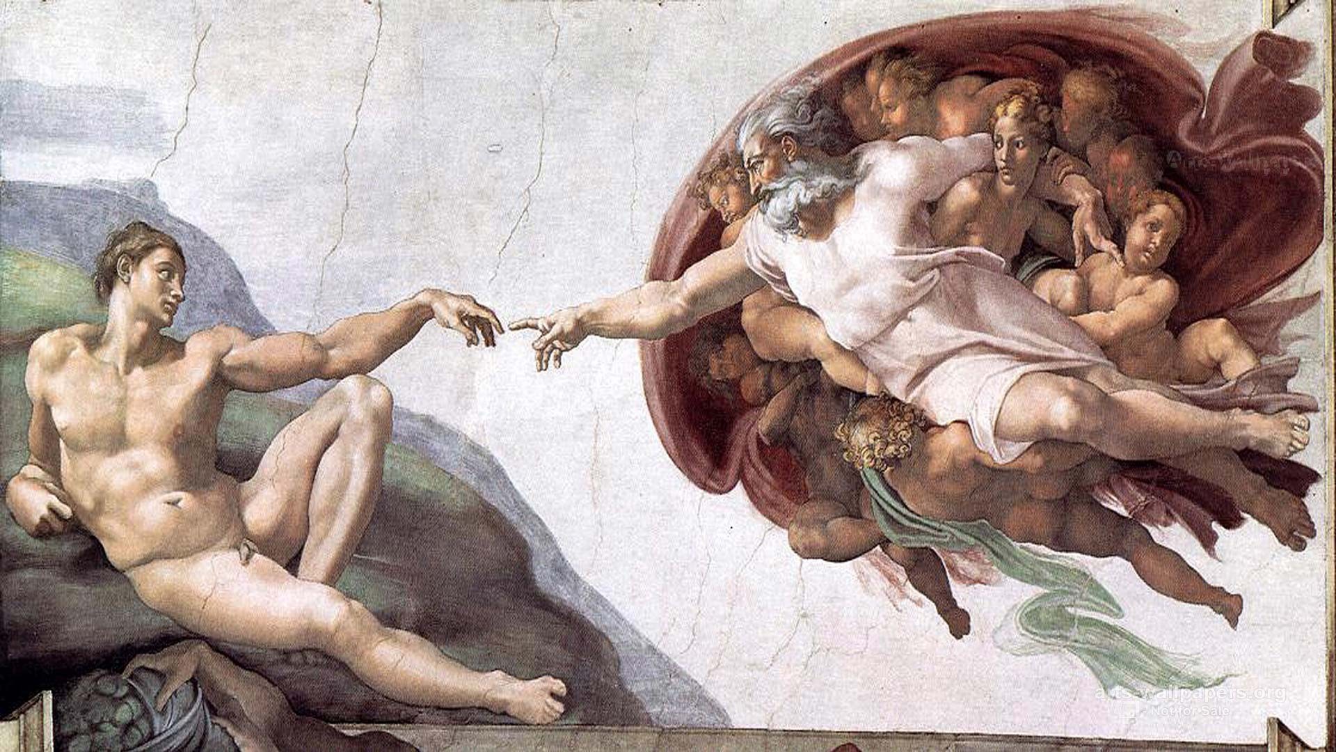 A cena em que Adão estica o braço para tocar a mão da divindade