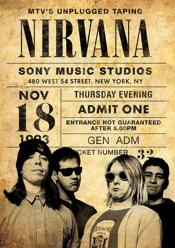 Poster tendo como fundo o ingresso para a gravação do Unplugged, em 18/11/1993