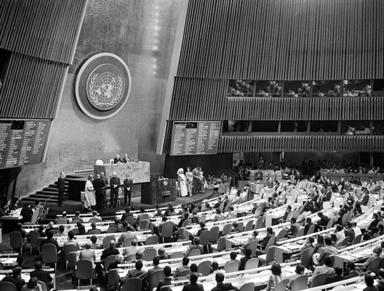 A Assembleia Geral reunida para tratar do tema do apartheid