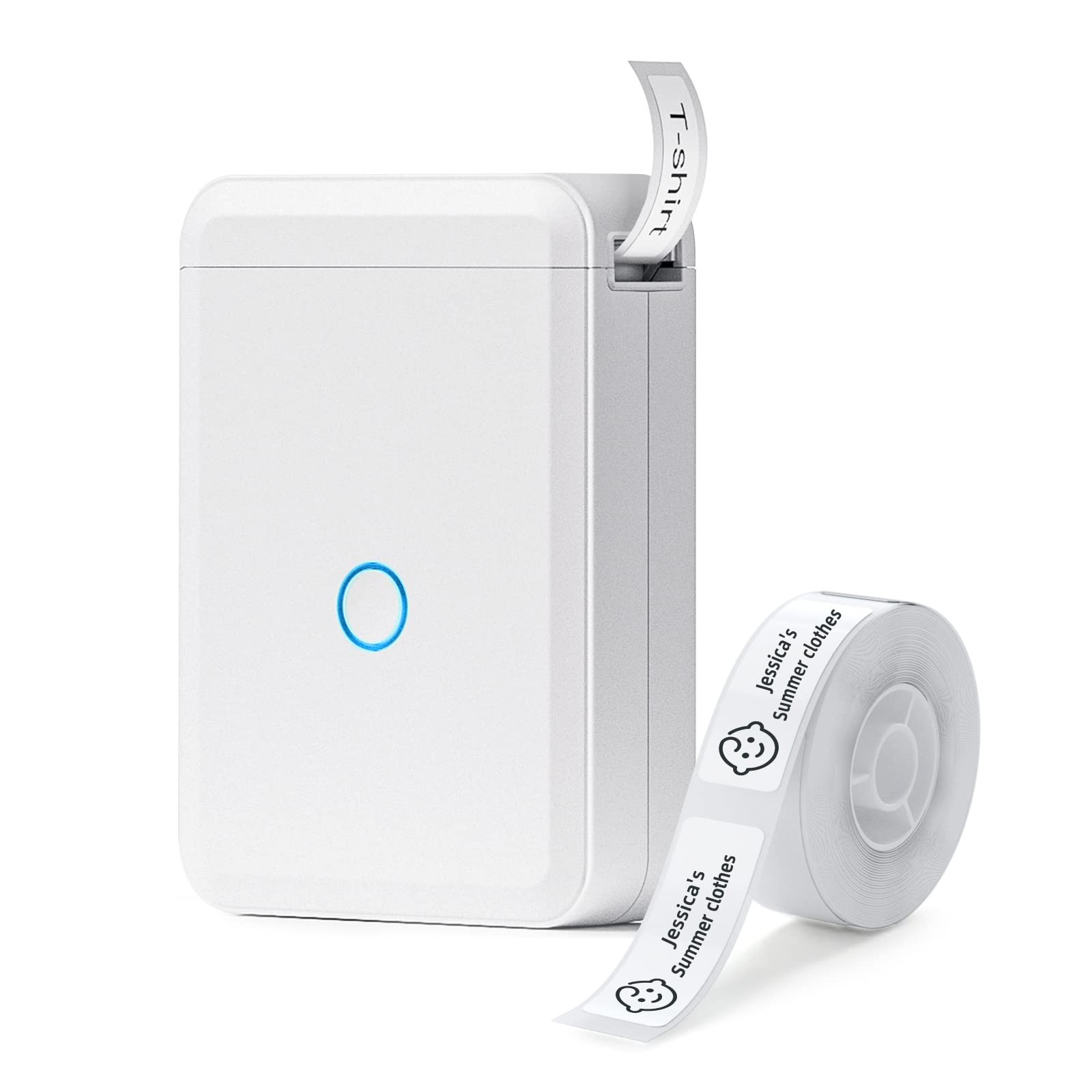 Niimbot D110 com um rolo de etiquetas ao lado