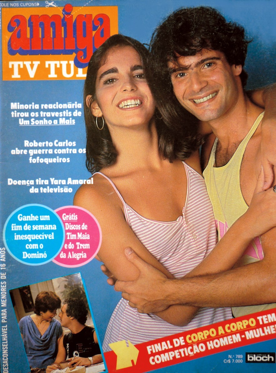 Capa da revista Amiga sobre o final de Corpo a Corpo mostra o par romântico vivido por Malu Mader e Lauro Corona
