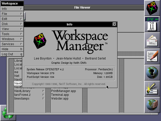 Ambiente do OpenSTEP na época da aquisição pela Apple
