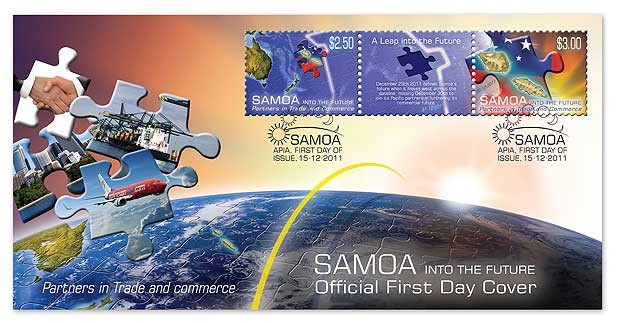Uma série de selos postais de Samoa comemora o salto para o futuro.