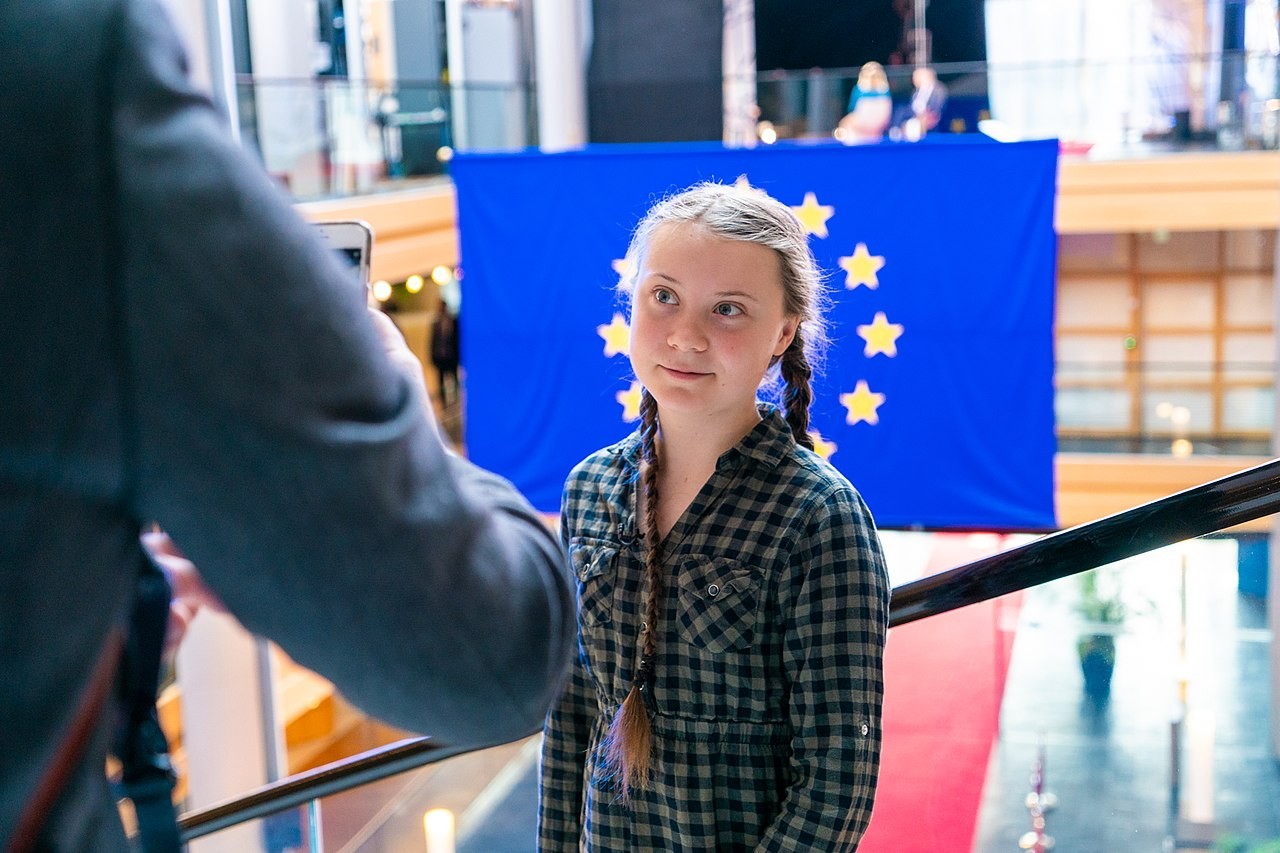 Greta no Parlamento Europeu em abril de 2019.