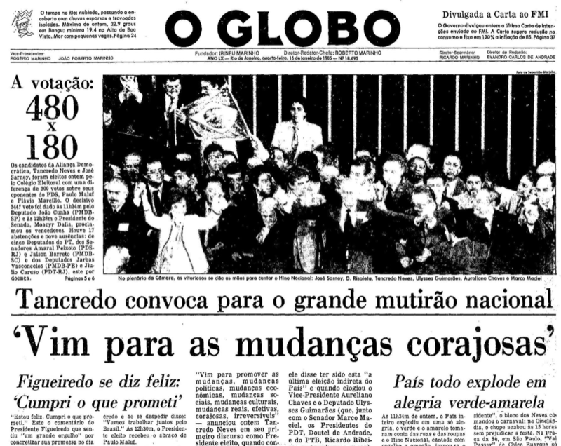 Capa do O Globo do dia seguinte dá o resultado da votação e destaque para a frase do eleito: “Vim para as mudanças corajosas“.