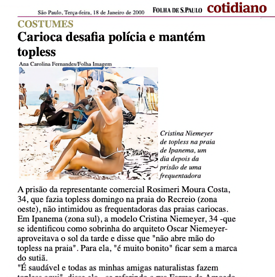 Matéria da Folha da véspera da nova norma repercute a prisão da representante comercial pela prática do topless.