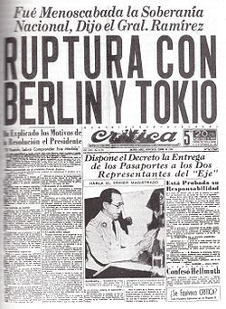 Capa de jornal com a cobertura do fato, em tom negativo, na imprensa argentina.