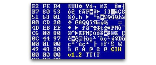 Dump de memória do vírus mostrando sua identificação original: CIH v1.2
