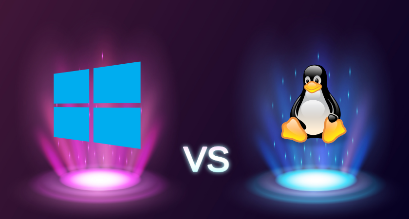 Alegoria indicando conflito entre os logos do Windows e do Linux