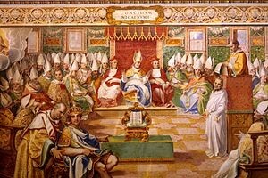 Arte do século XVI representando o Primeiro Concílio de Niceia.