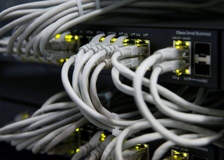 Painel de conexões Ethernet de um switch