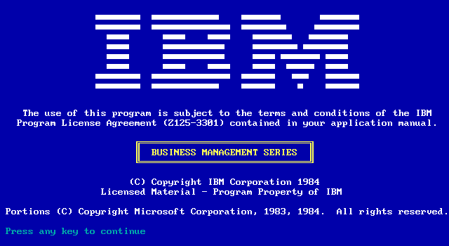 Tela de abertura de um programa da IBM de 1984