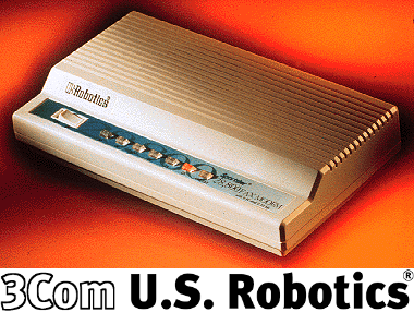 Um modem Sportster e as marcas da 3Com e da US Robotics