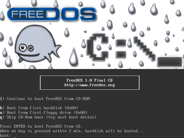 Banner e tela de boot do FreeDOS 1.0