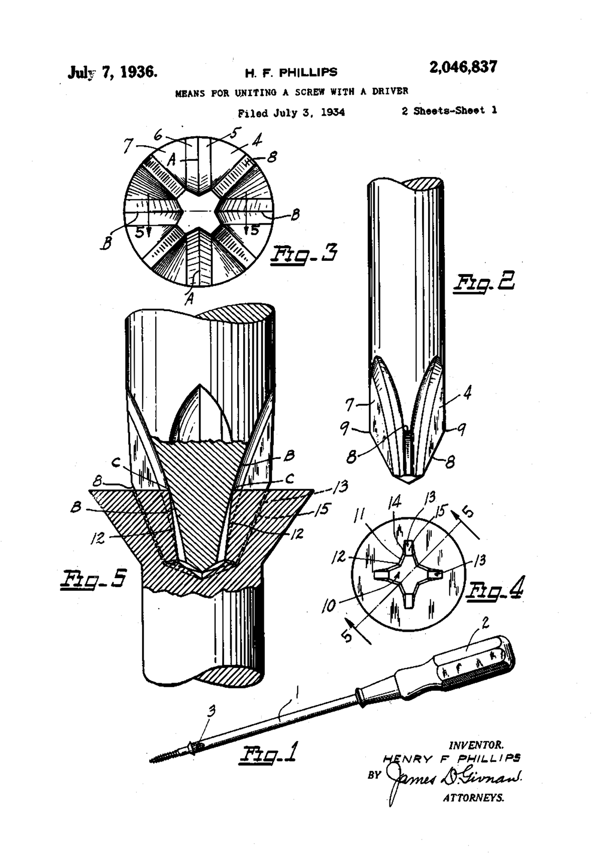 Ilustrações do pedido de patente dos parafusos e chaves philips