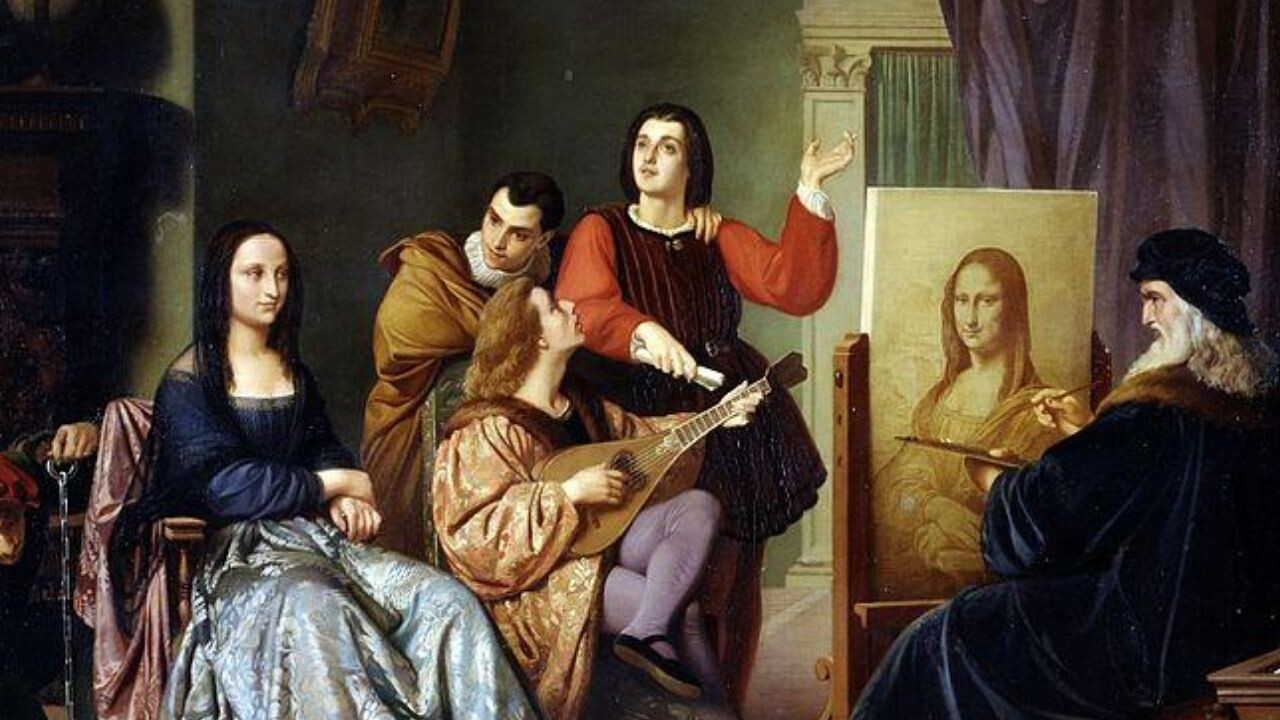 Pintura que retrata Leonardo da Vinci pintando a Mona Lisa / Crédito: Wikimedia Commons