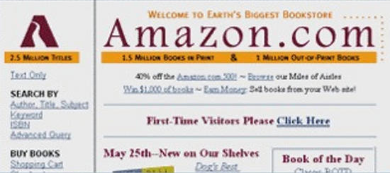 SIte da Amazon em 1996