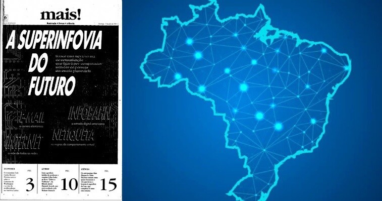 Capa do caderno “Mais!“ da Folha, e alegoria de mapa da Internet brasileira