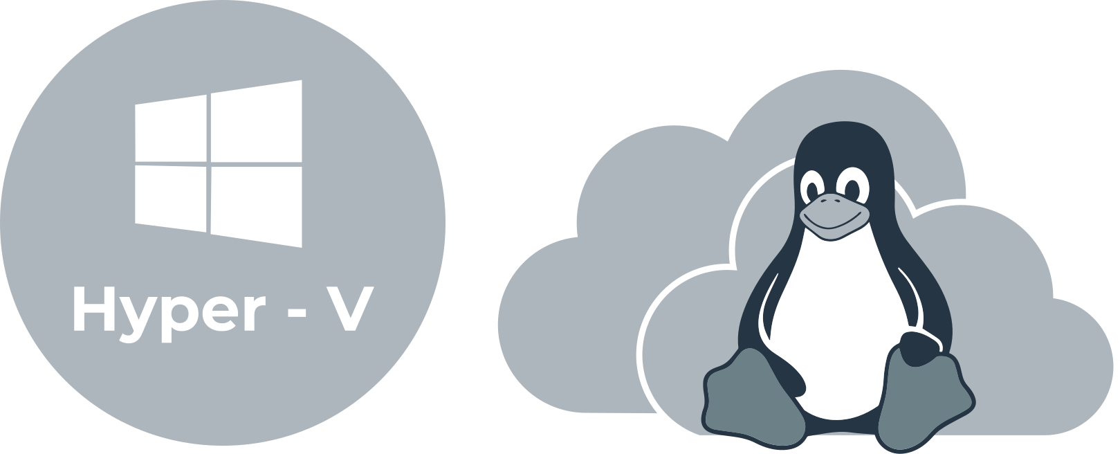 Logo do Hyper-V e mascote do Linux