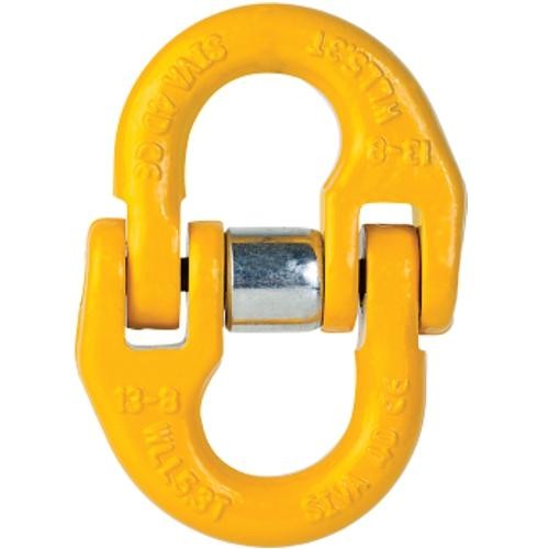 Um elo de ligação, modelo WLL5.3T, pintado em amarelo, e apto a conectar elos de duas correntes distintas.