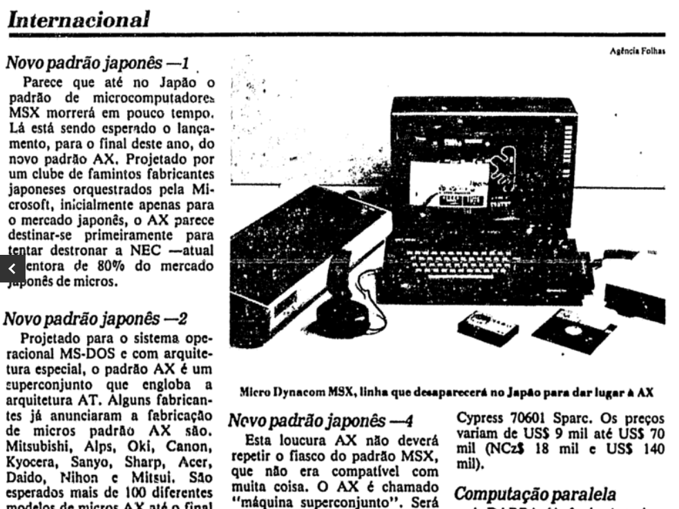A matéria que desanca o padrão MSX, ilustrada pelo inexistente MSX da Dynacom