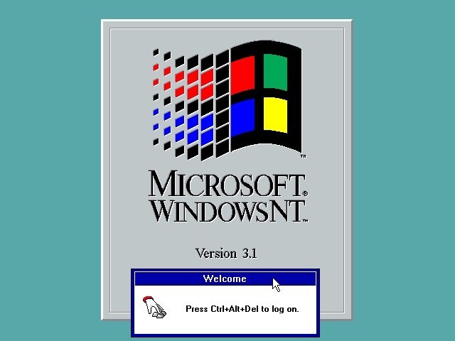 Windows NT 3.1 convidando o usuário a pressionar ctrl+Alt+Del para fazer logon