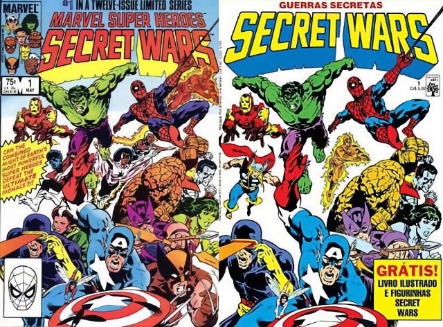 Capa da 1ª edição nos EUA e no Brasil. Ausentes na versão nacional: Vampira, Capitã Marvel, Noturno, Tempestade e Wolverine.