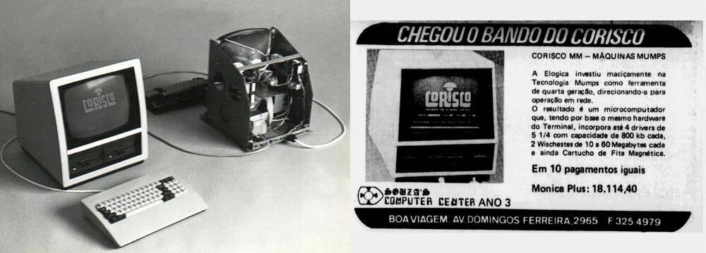Corismo em funcionamento, parcialmente desmontado, e em anúncio da imprensa local