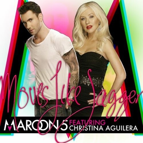 Banner de Moves Like Jagger, com foto do vocalista do Maroon 5 e de Christina Aguilera
