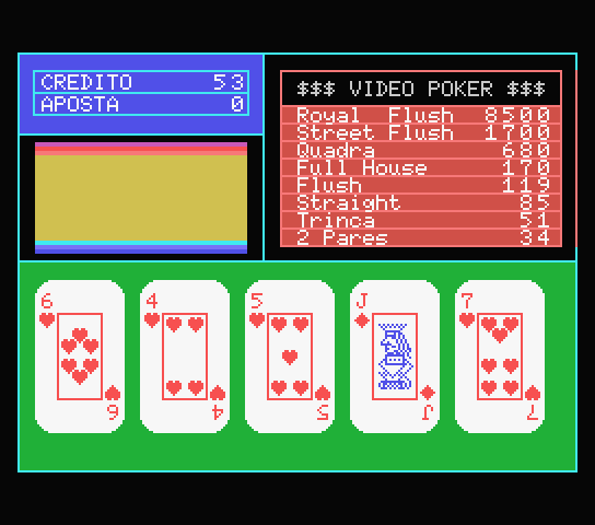 A versão de videopoker da Universoft, em MSX Basic