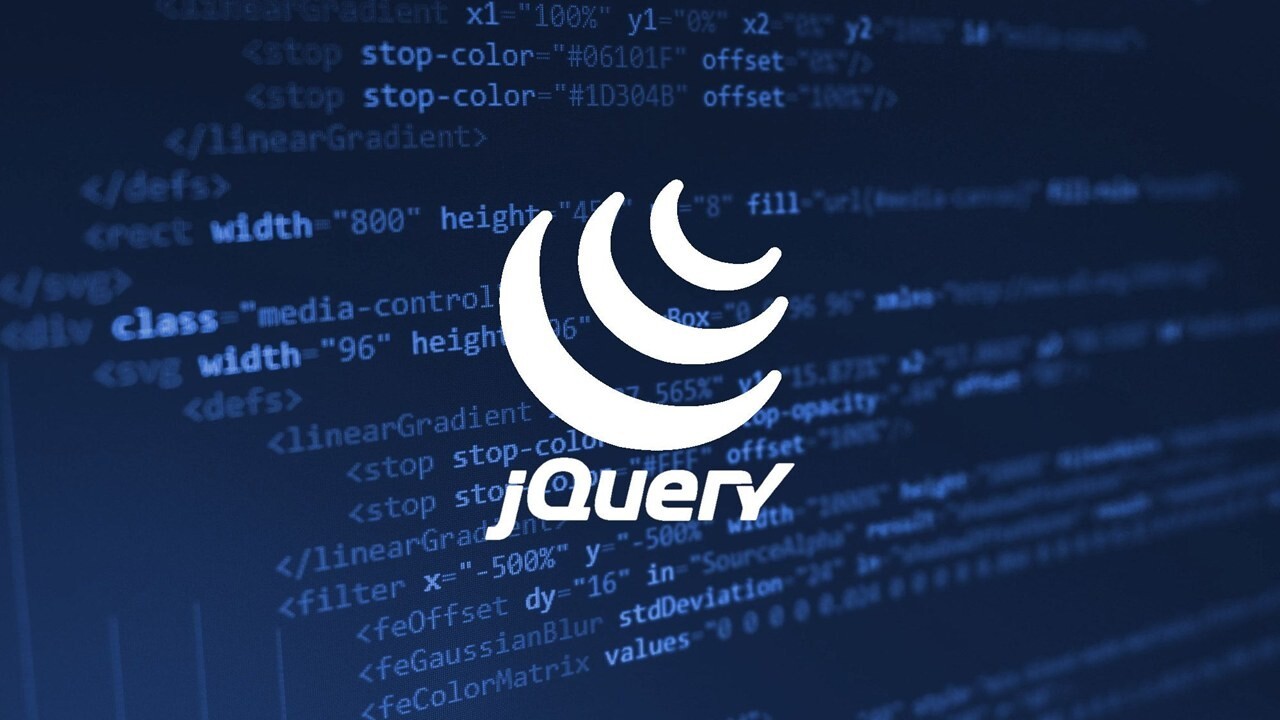 Logo da biblioteca jQuery aplicado a uma tela exibindo código DHTML