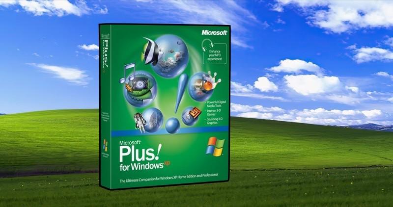 Caixa do Microsoft Plus sobreposta ao wallpaper clássico “teletubbies“ do Windows XP